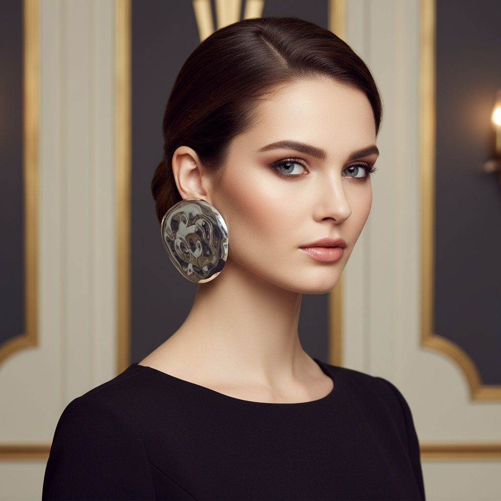 Stud XL Hammered Silver Domed Disc Earrings