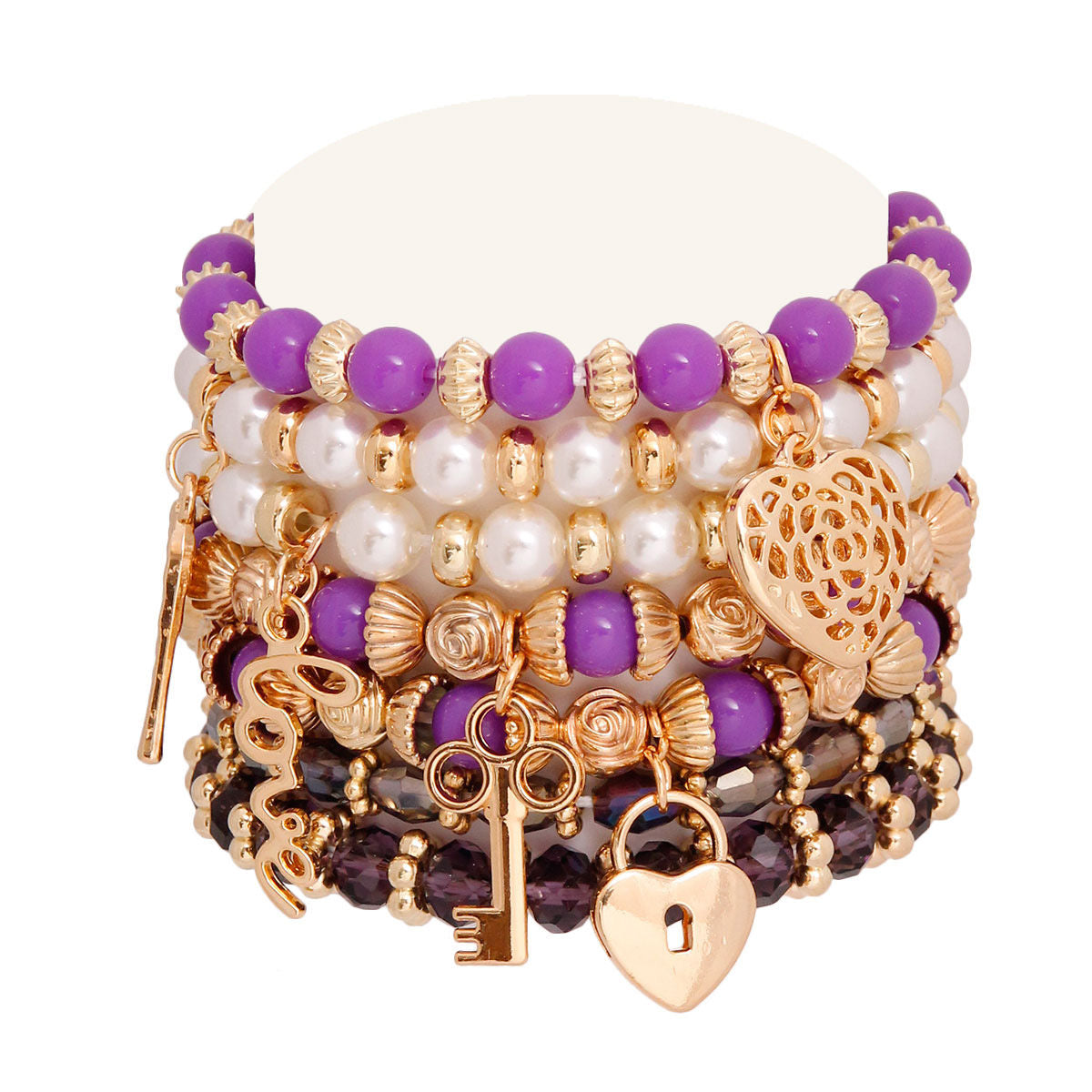 Purple Bead and Pearl Love Bracelets