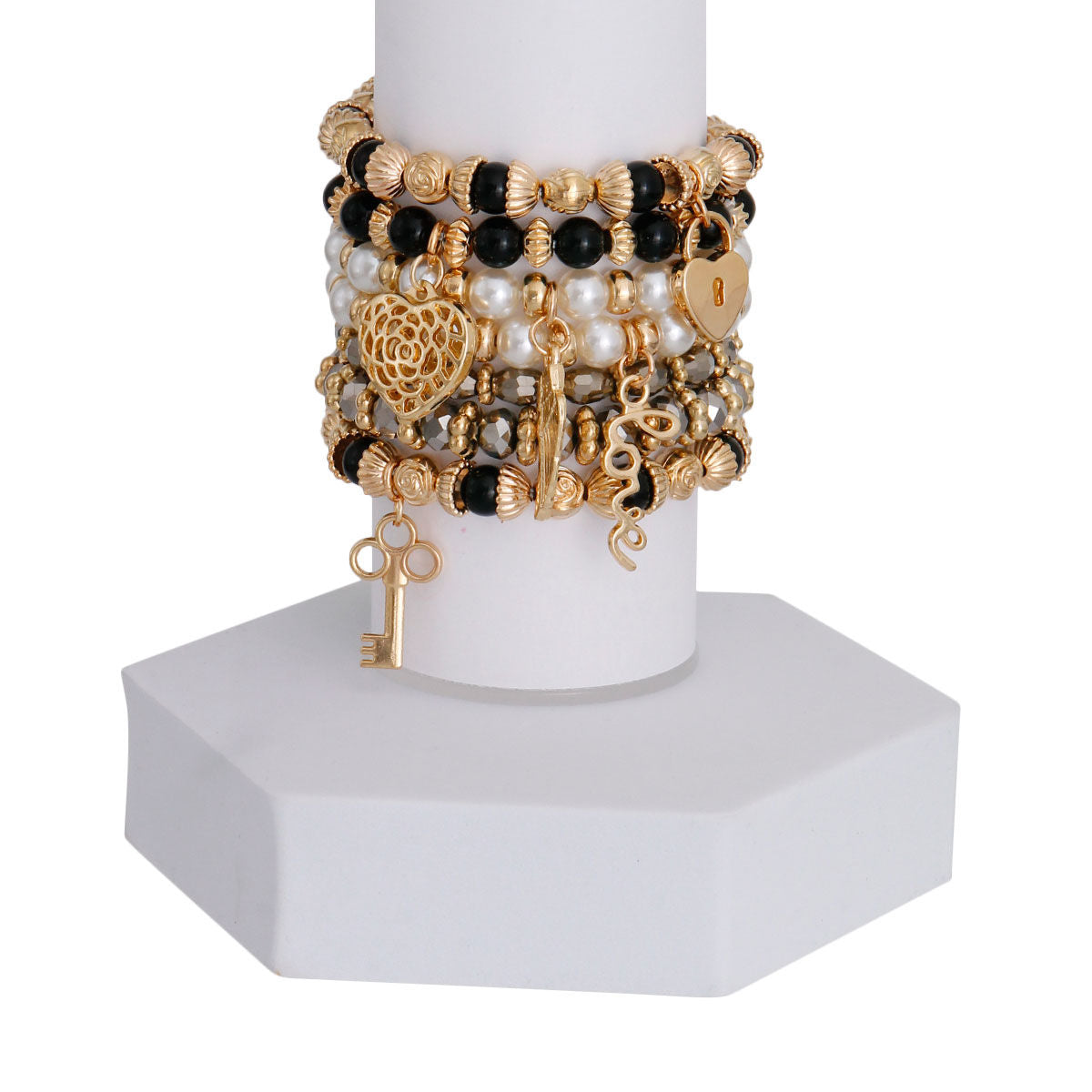 Black Bead and Pearl Love Bracelets