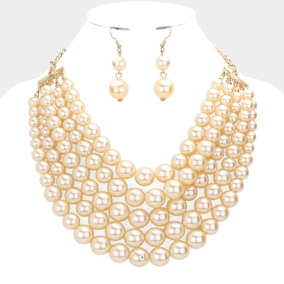 5 Layer Pearl Necklace Set