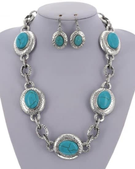 Turquoise and Silver Chain Necklace Set