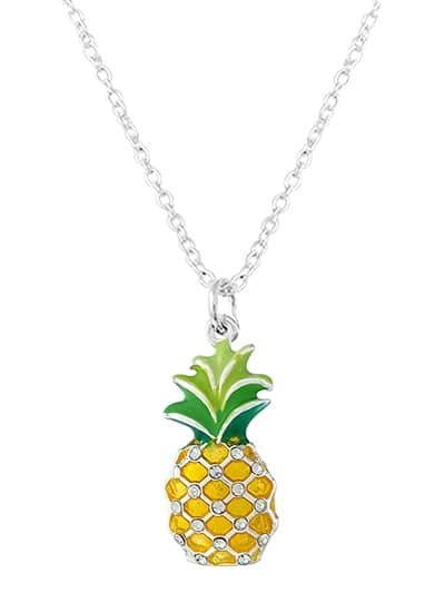 Colorized Pinapple Silver Chain Necklace