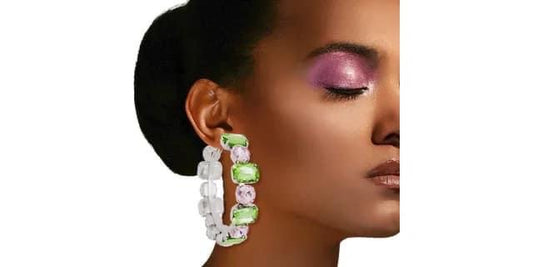 Pink and Green Crystal Hoops