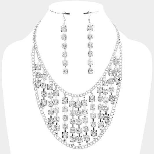 Square Bling Statement Necklace Set