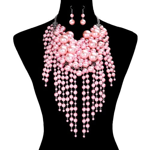 Pink Statement Full Pearl Jewelry Set