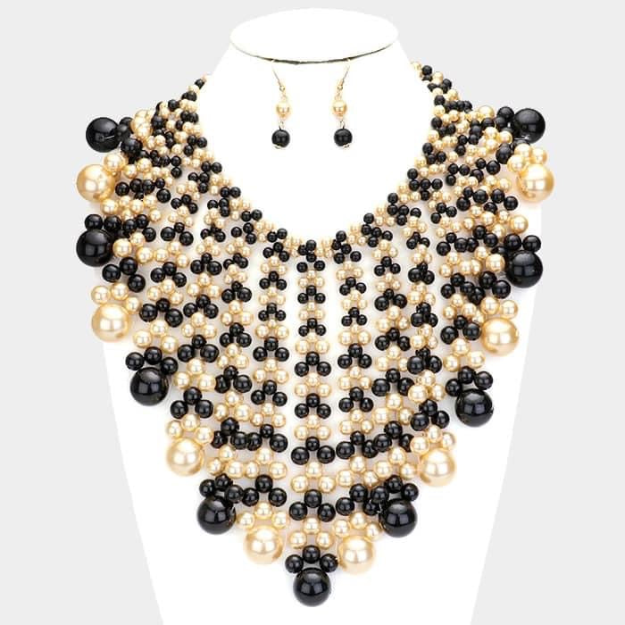 statement pearl full neck necklace set