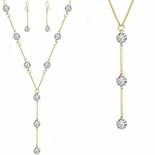 beautiful "y" necklace set with pave ball