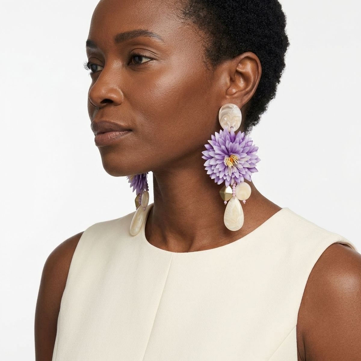 Purple Oversized Tropical Flower Drop Earrings