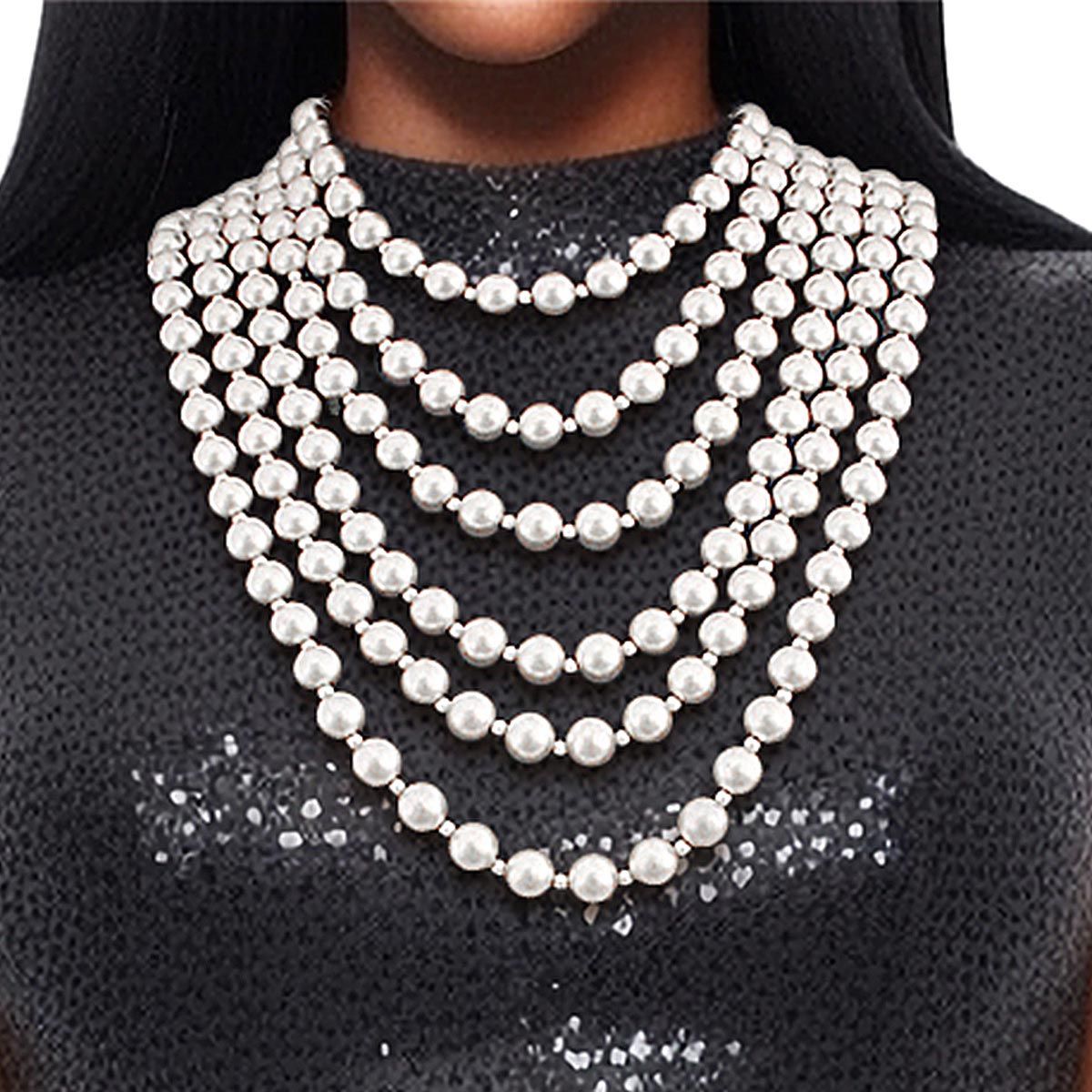 Pearl Necklace White Back Drape Set for Women