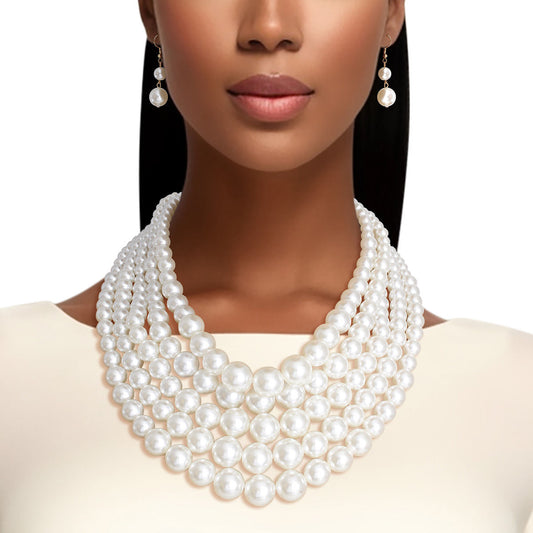 Cream Pearl Multi Strand Necklace Set