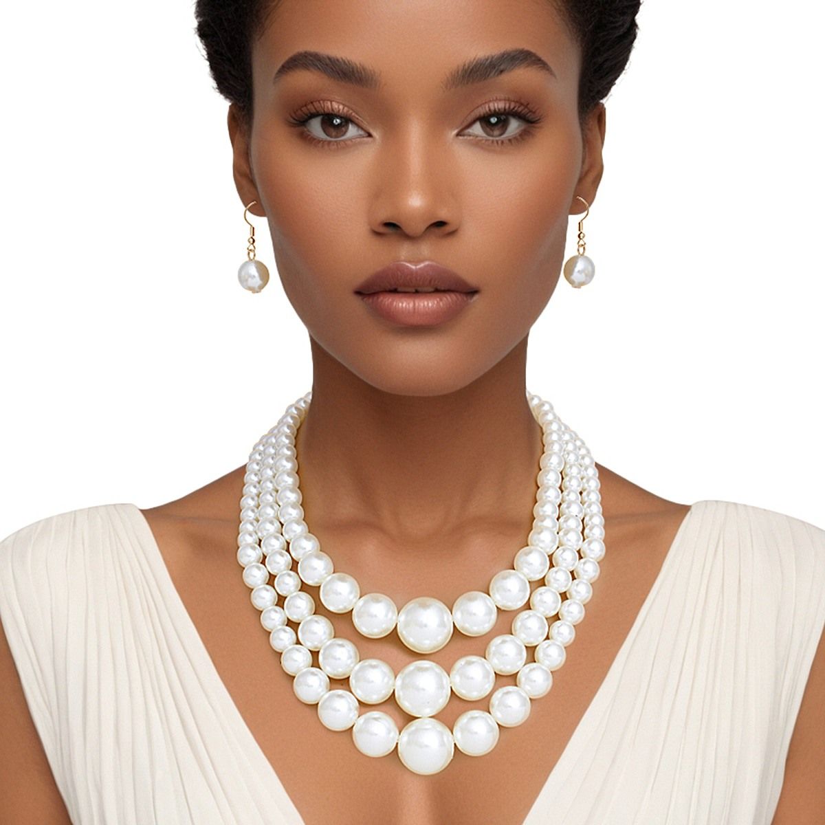 Pearl Necklace Cream Bubble Gum 3 Layer for Women