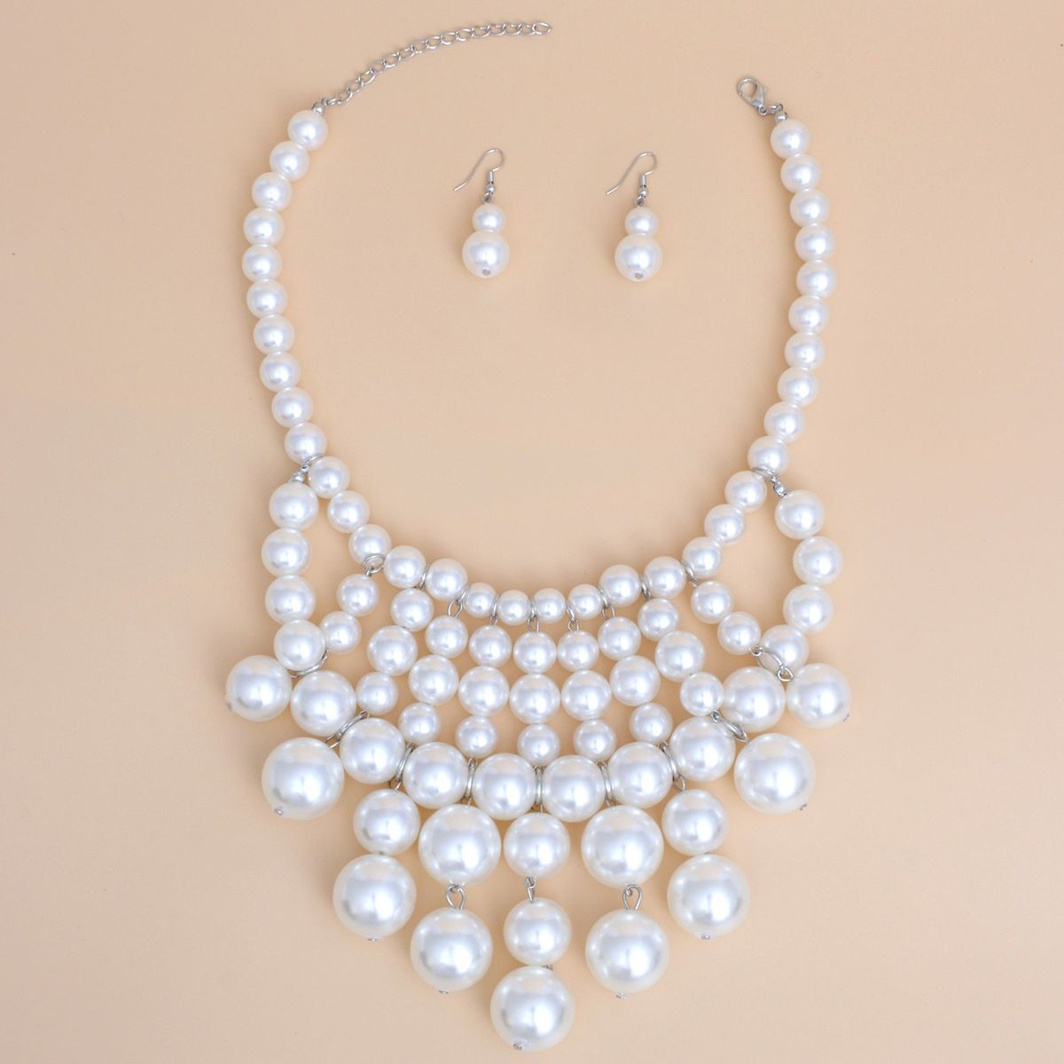 Bib White Pearl Vintage Bib Drop Necklace Set