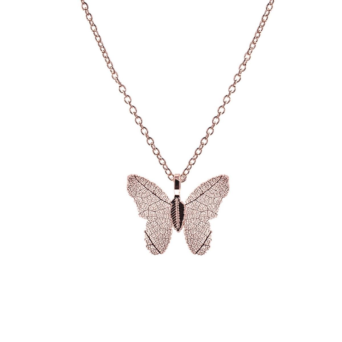 Rose Gold Dipped Real Leaf Butterfly Necklace