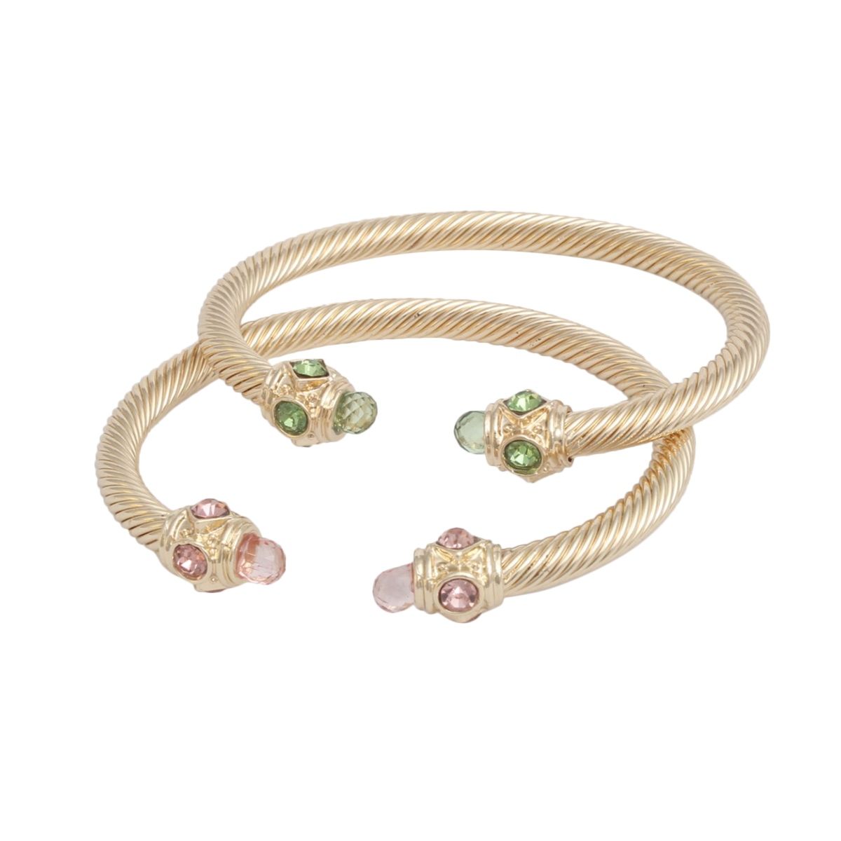 AKA Pink Green Gold Crystal Cable Bangle Bracelets