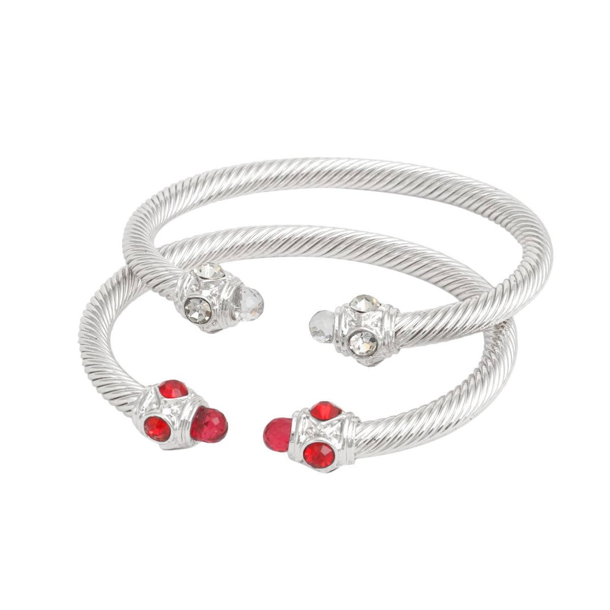 DST Red Clear Crystal Cable Bangle Bracelet Set