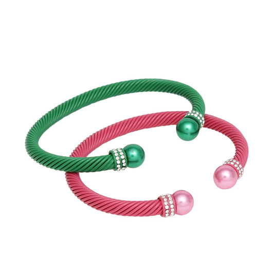 AKA Sorority 2 Pcs Pink Green Cable Bangles