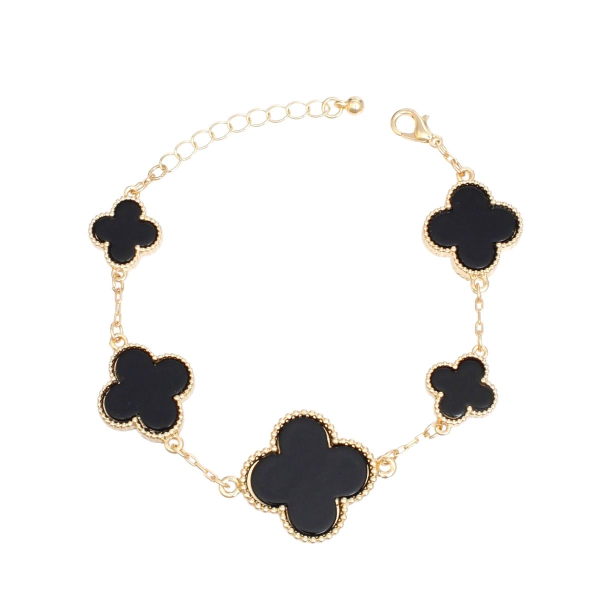 Gold Chain Bracelet with Black Quatrefoil Clovers