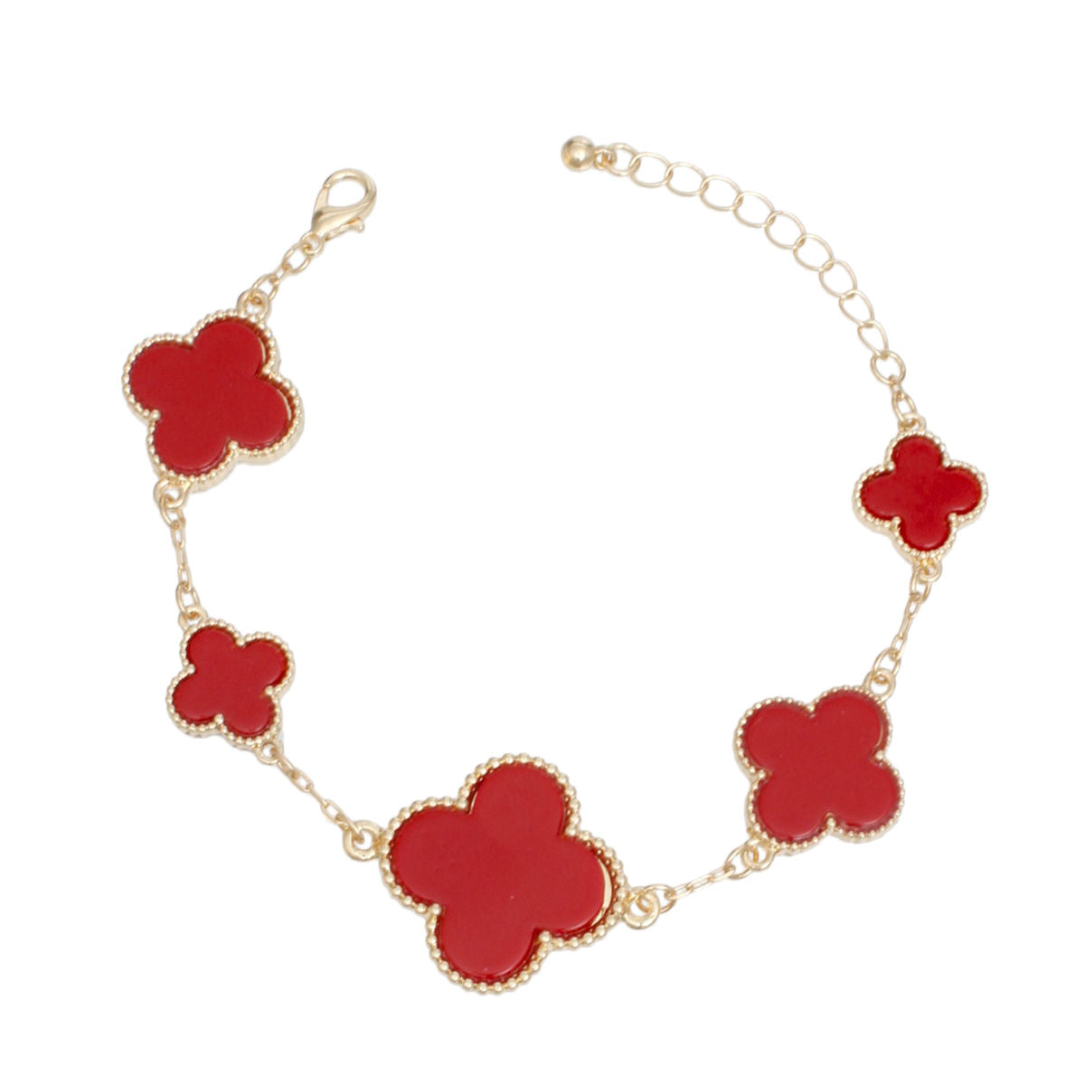 Gold Chain Bracelet with Red Quatrefoil Clovers