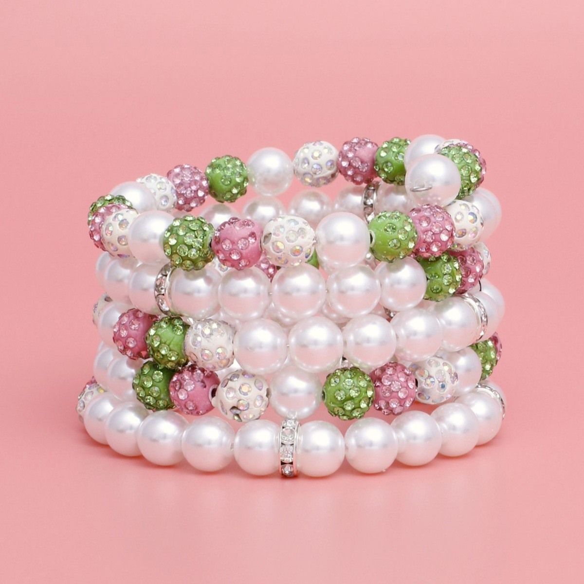 AKA White Pearl and Bead Memory Wire Bracelet