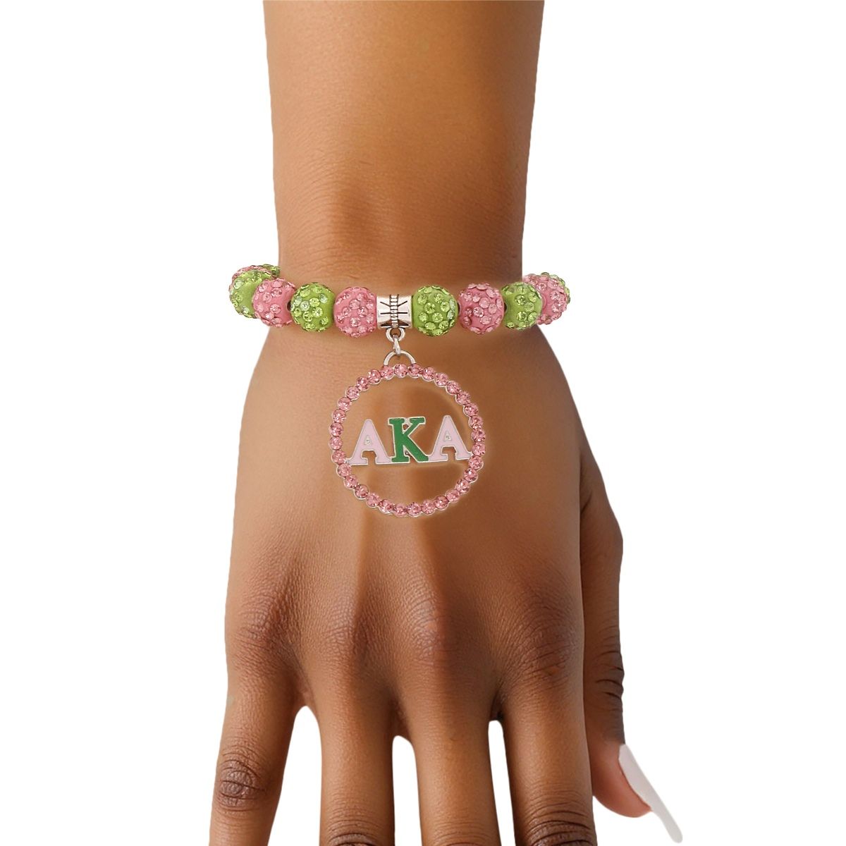 AKA Pink Green Round Charm Luster Bracelet