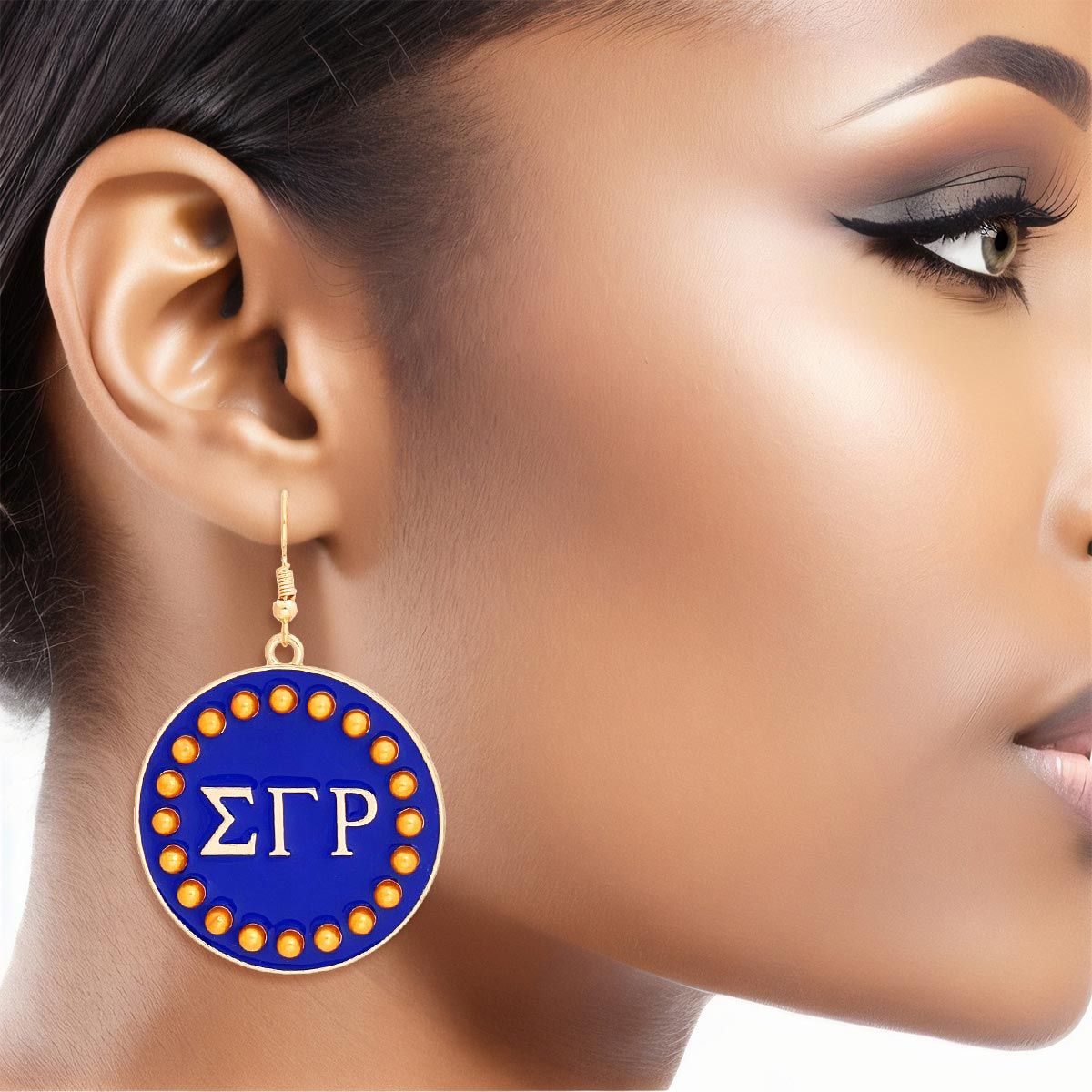 SGRHO Sorority Round Blue Fish Hook Earrings