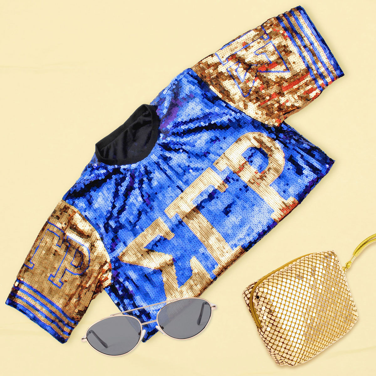 SGRHO Sorority Blue and Gold Sequin Jersey Shirt