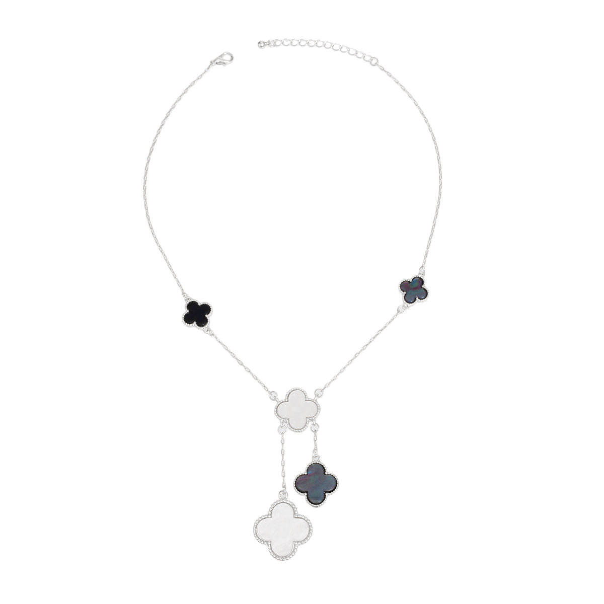 Charm Drop Multi Quatrefoil Clover Silver Necklace