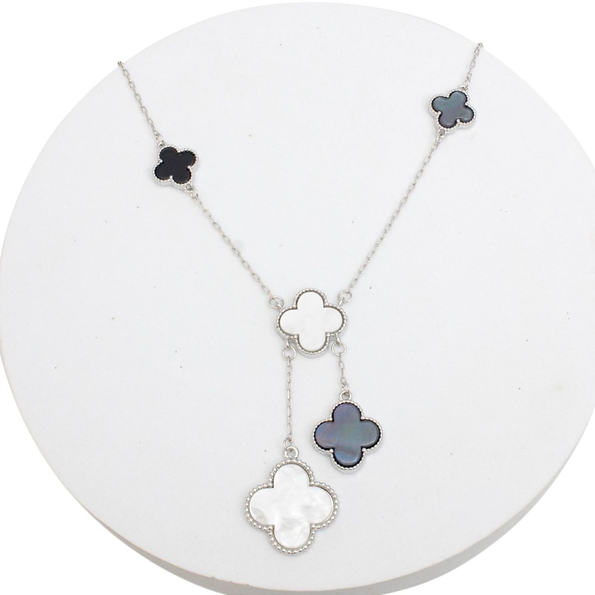 Charm Drop Multi Quatrefoil Clover Silver Necklace