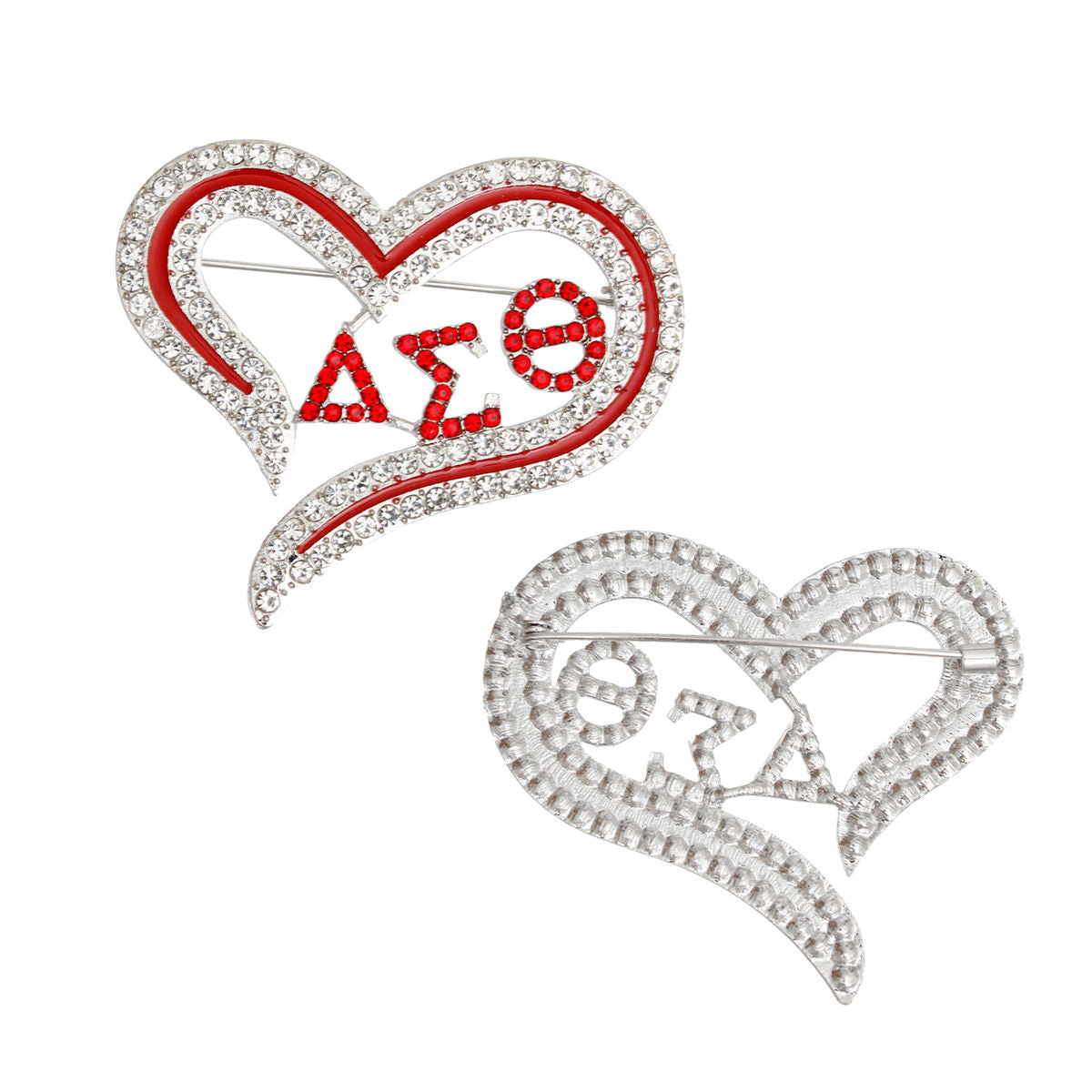 DST Sorority Heart Red Bling Brooch for Women