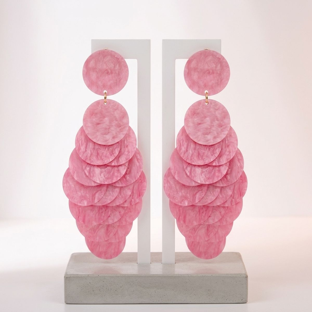 Dangle Pink Shell Disc Resort Fashion Earrings