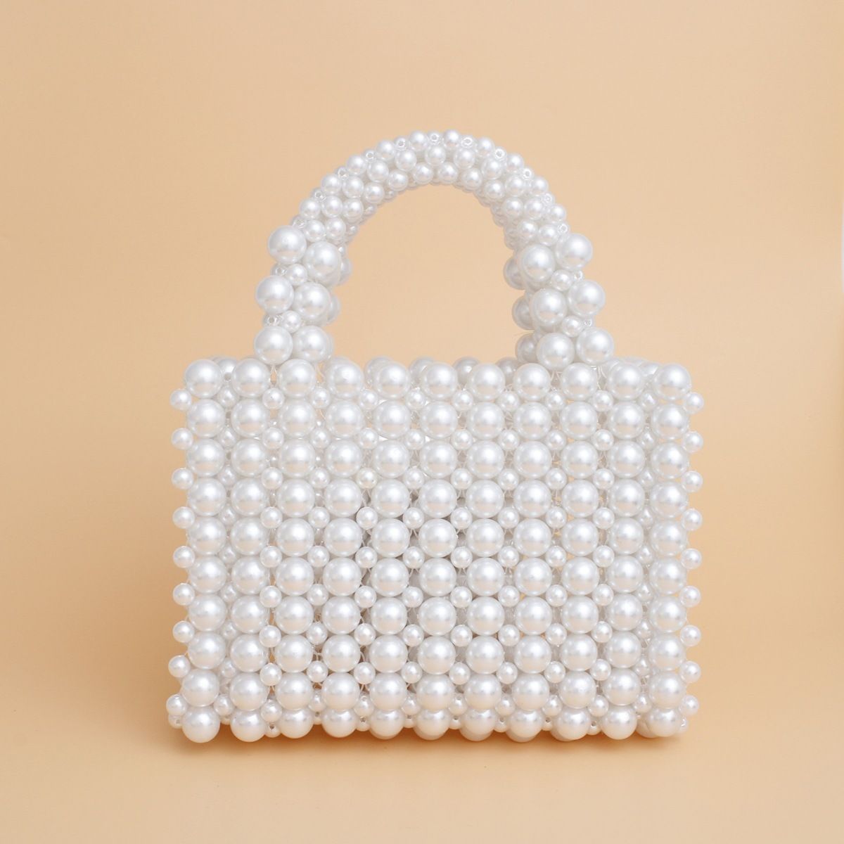 Top Handle Square White Pearl Woven Handmade Bag