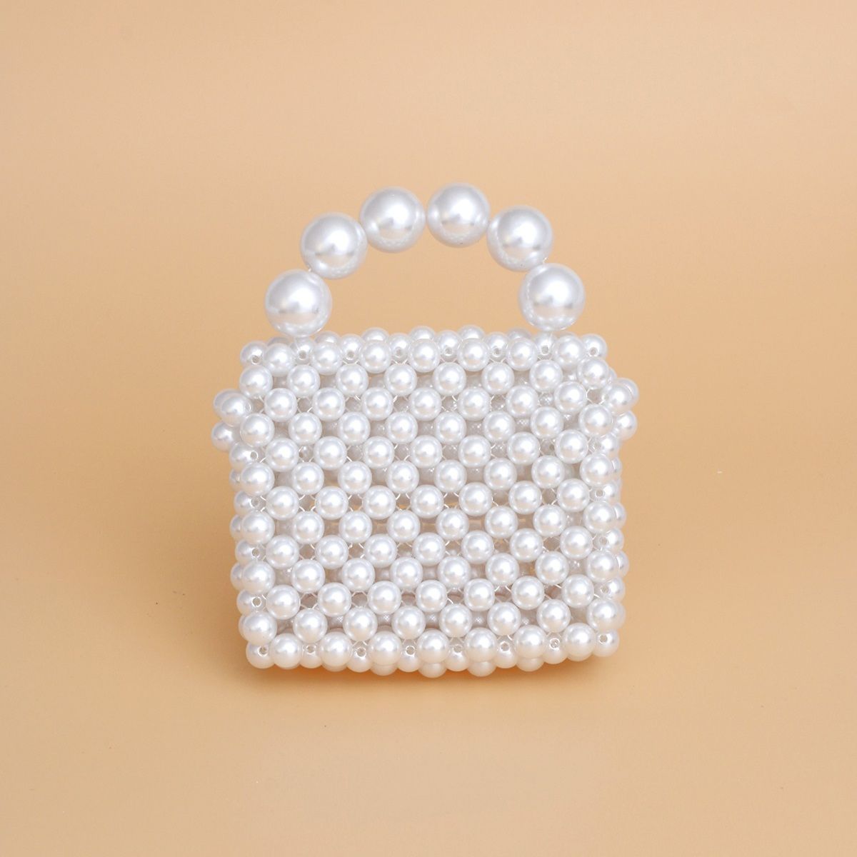 Micro Top Handle White Pearl Woven Handmade Bag