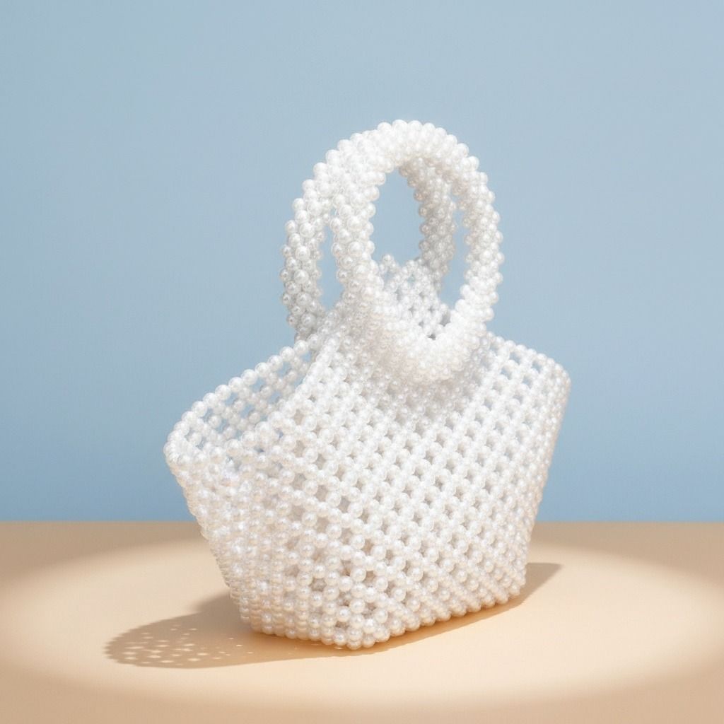 Top Handle Trapeze White Pearl Woven Handbag Bag