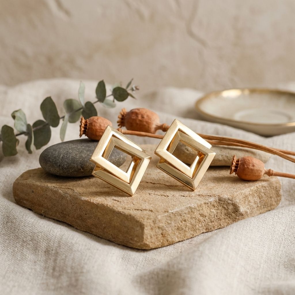 Stud Gold Interlocking Frame Structured Earrings