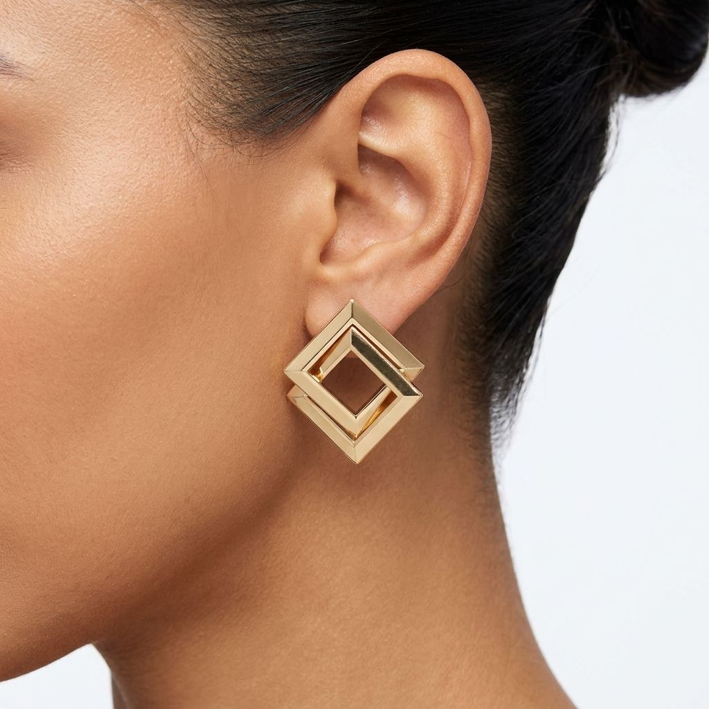 Stud Gold Interlocking Frame Structured Earrings