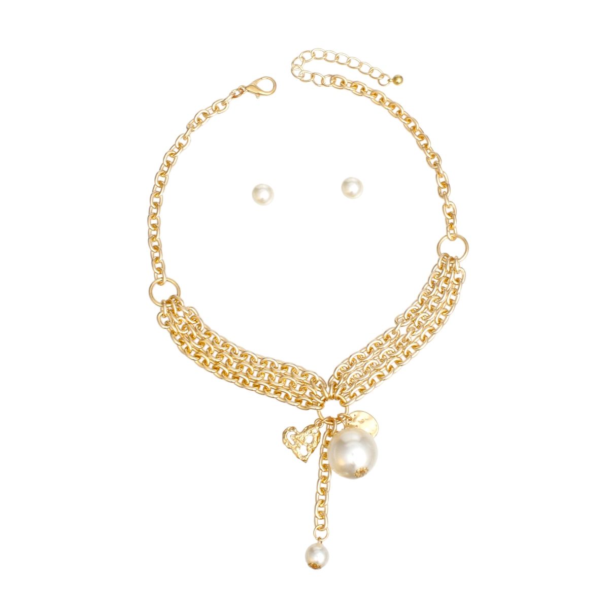 Charm Cream Pearl Gold Cable Chain Necklace Set