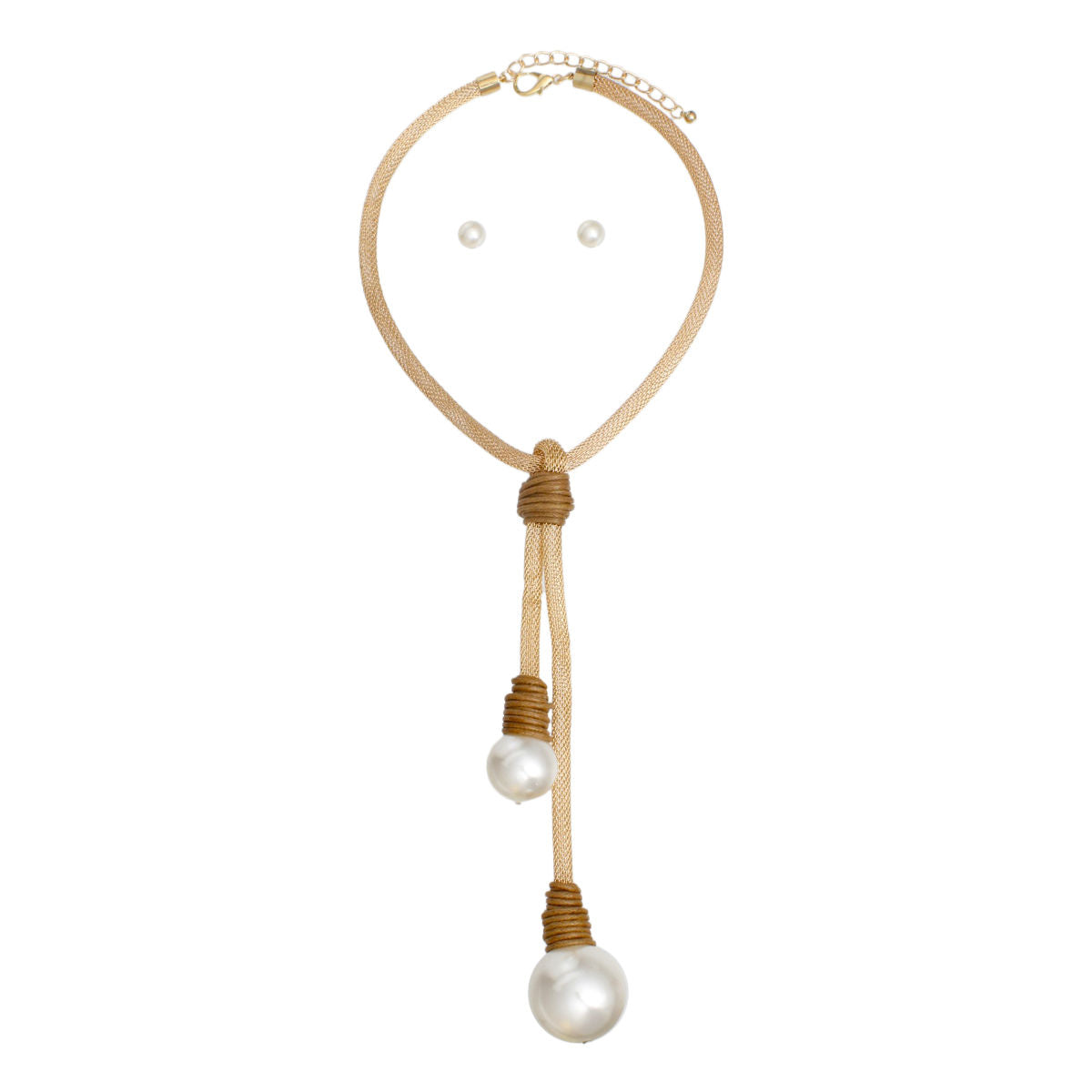 Pendant Polished Cream Pearl Leather and Chain Set