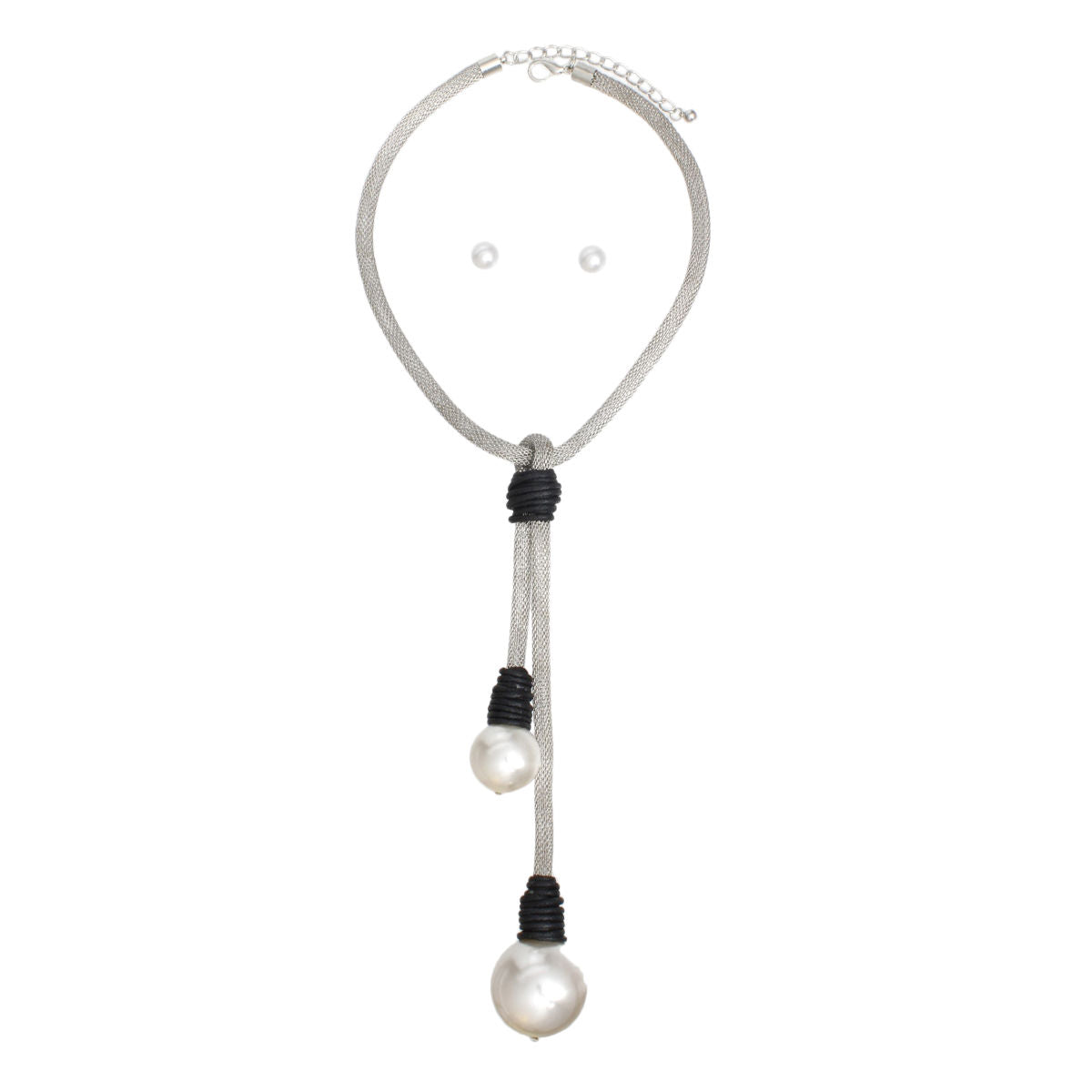 Pendant Polished White Pearl Leather and Chain Set