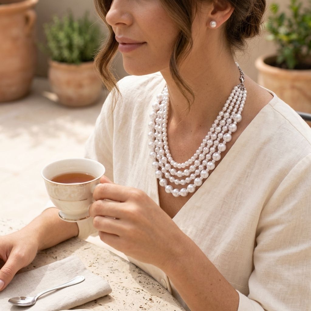 White Pearl Sophisticated 4 Layer Classic Necklace