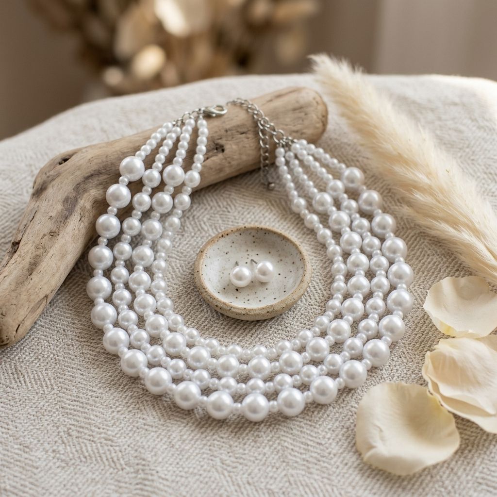 White Pearl Sophisticated 4 Layer Classic Necklace