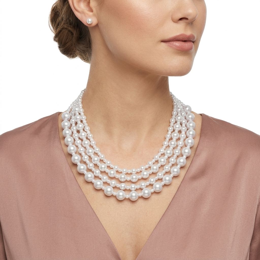 White Pearl Sophisticated 4 Layer Classic Necklace