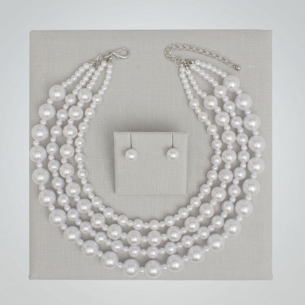 White Pearl Sophisticated 4 Layer Classic Necklace