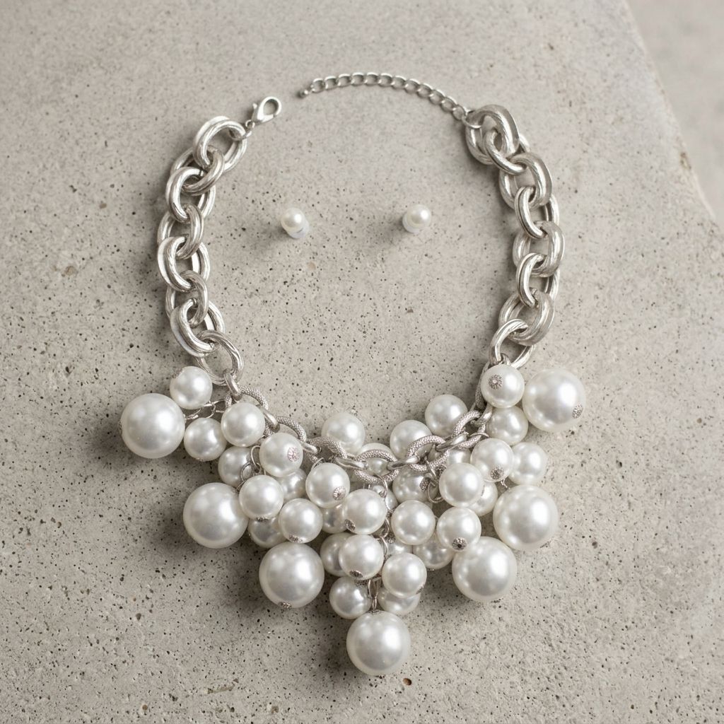 White Pearl Cluster Opulent Chunky Bib Necklace