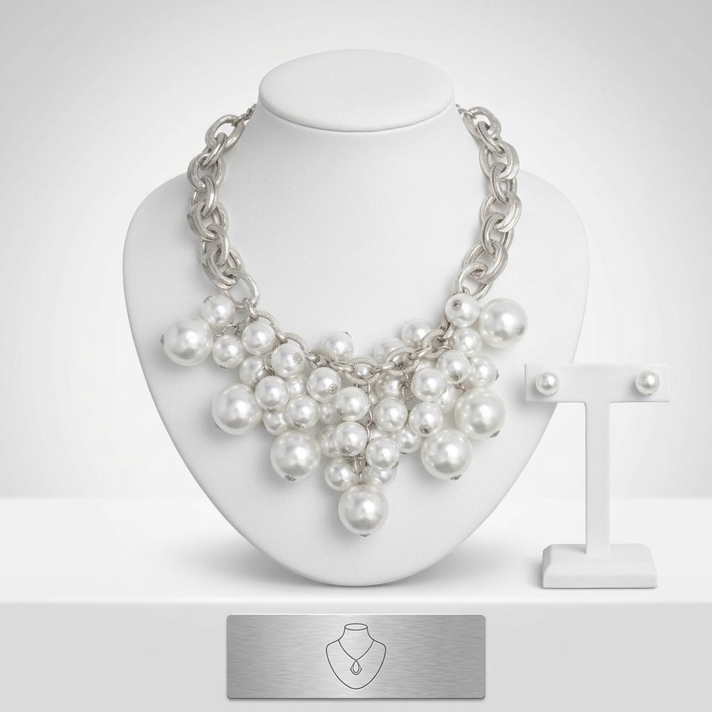 White Pearl Cluster Opulent Chunky Bib Necklace
