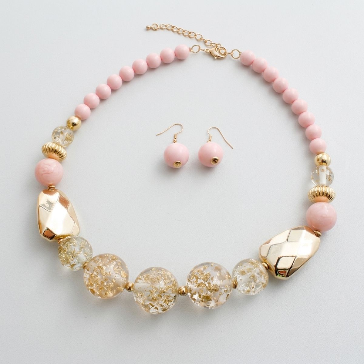 Blush Pink Gold Flake Marble Beaded Necklace
