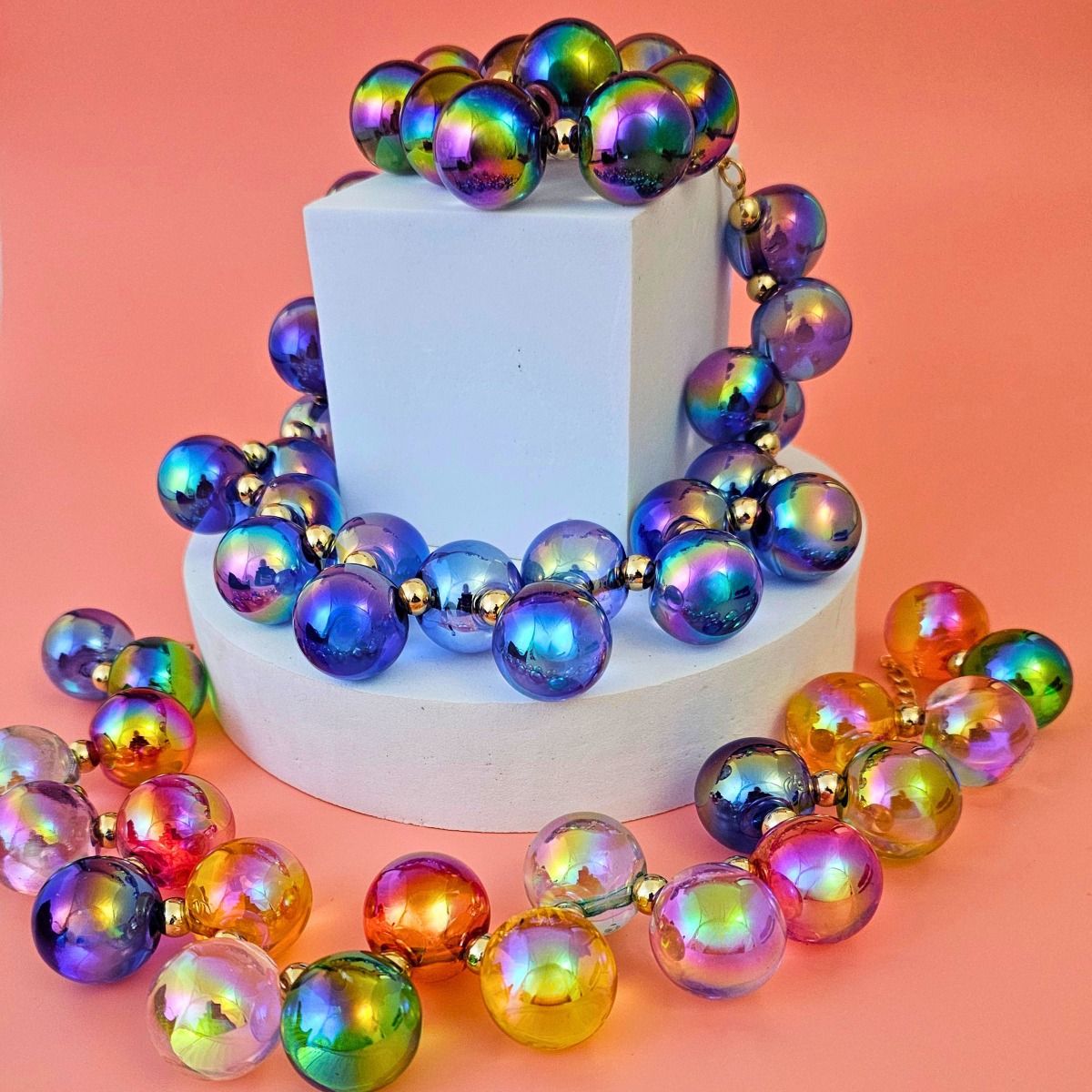 Necklace Multicolor Iridescent Bubble Ball Bead Set