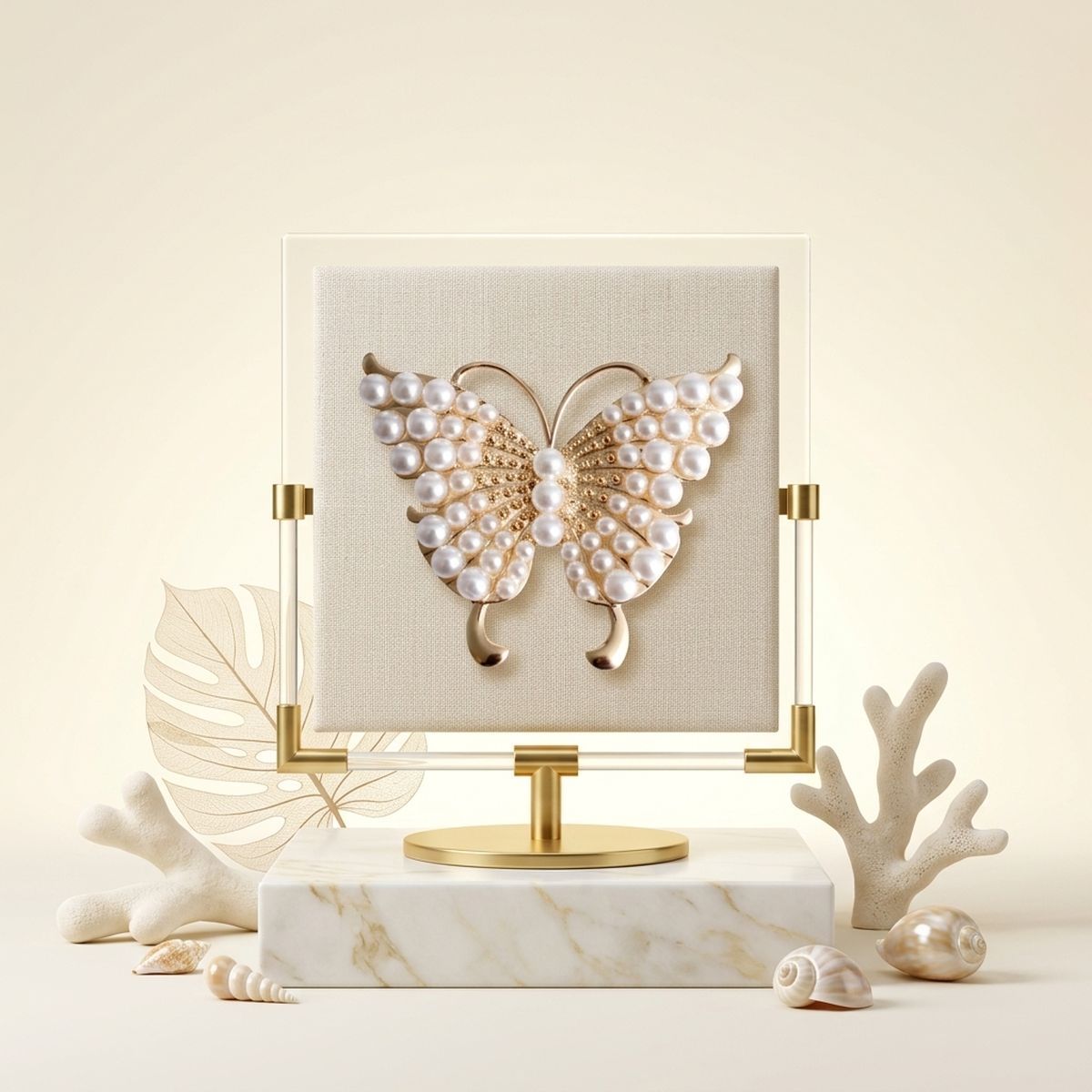 Gold Butterfly Large Brooch Pin with Pearls