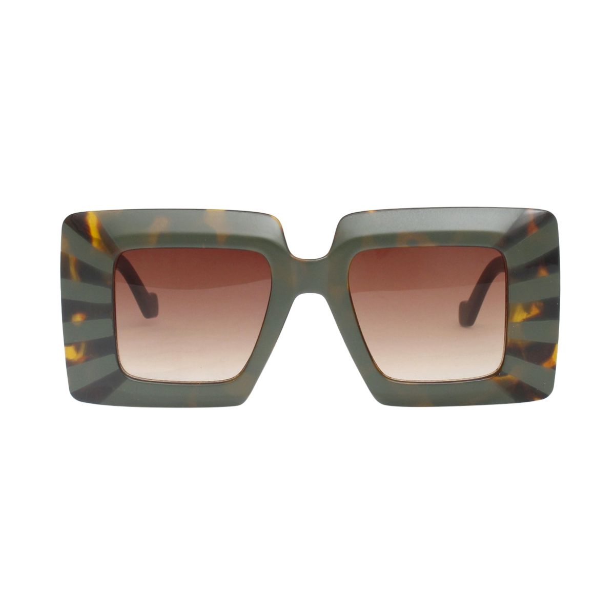 Sunglasses Square Green Stripe Oversize Wide Edge