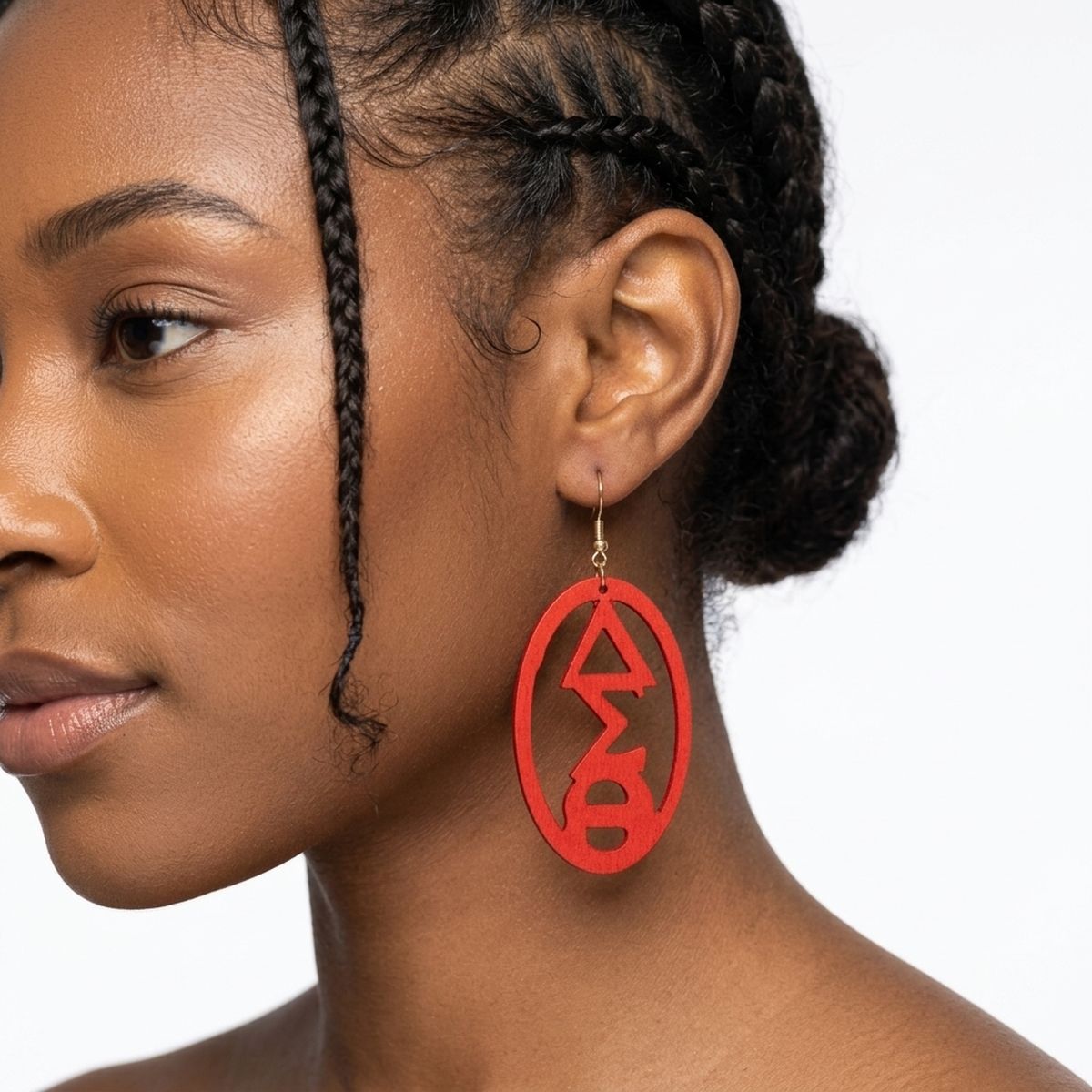DST Oval Red Wood Greek Letter Fish Hook Earrings