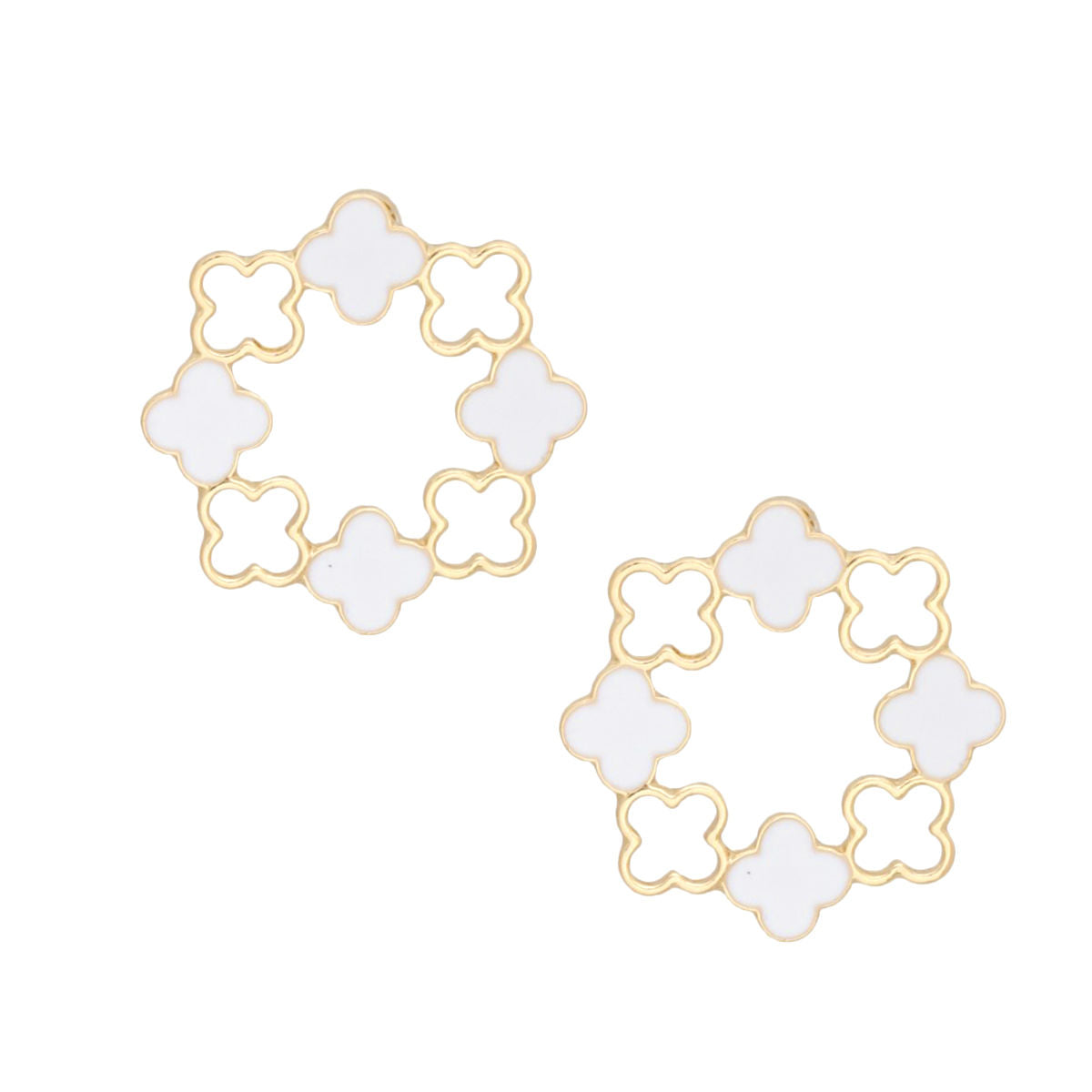 Stud Gold Clover Wreath White Earrings for Women